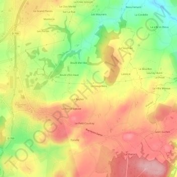 Topografische kaart Brangolo, hoogte, reliëf