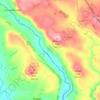 Topografische kaart Pilsbury, hoogte, reliëf