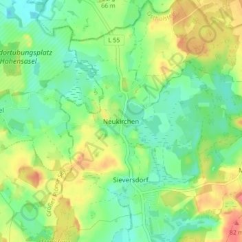 Topografische kaart Neukirchen, hoogte, reliëf
