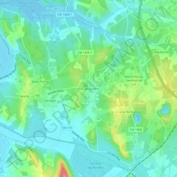 Topografische kaart Trás do Outeiro, hoogte, reliëf