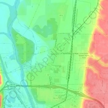 Topografische kaart Benning, hoogte, reliëf