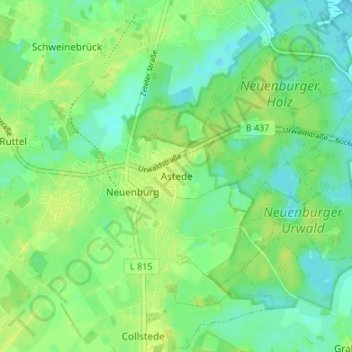 Topografische kaart Astede, hoogte, reliëf