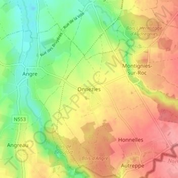 Topografische kaart Onnezies, hoogte, reliëf