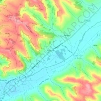 Topografische kaart Colonges, hoogte, reliëf