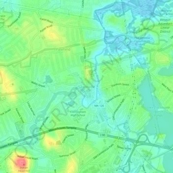 Topografische kaart Saxonville, hoogte, reliëf