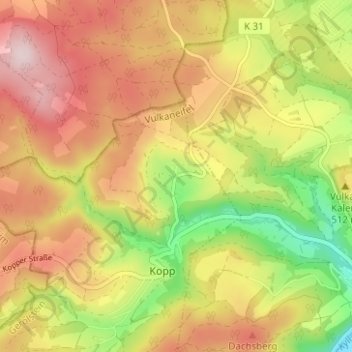 Topografische kaart Eigelbach, hoogte, reliëf