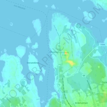 Topografische kaart Alholmen, hoogte, reliëf