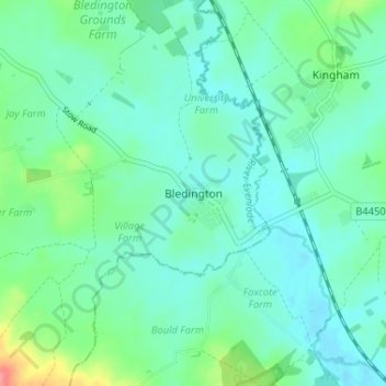 Topografische kaart Bledington, hoogte, reliëf
