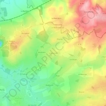 Topografische kaart Le Bouchat, hoogte, reliëf