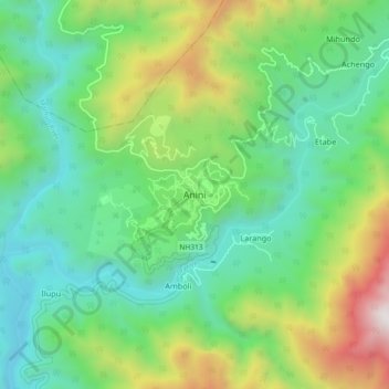 Topografische kaart Anini, hoogte, reliëf