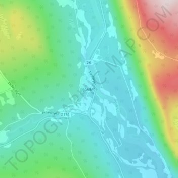 Topografische kaart Jordet, hoogte, reliëf