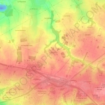 Topografische kaart Le Brizais, hoogte, reliëf