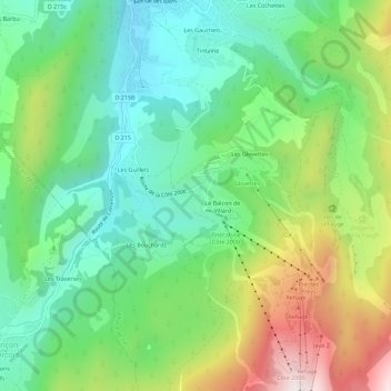 Topografische kaart Les Pouteils, hoogte, reliëf