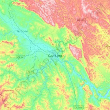 Topografische kaart Cao Bằng, hoogte, reliëf