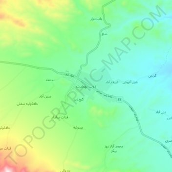 Topografische kaart Darb-e Behesht, hoogte, reliëf