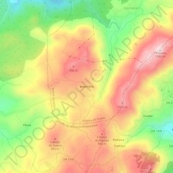 Topografische kaart Bezerreira, hoogte, reliëf