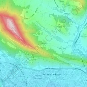 Topografische kaart Ezcaba, hoogte, reliëf