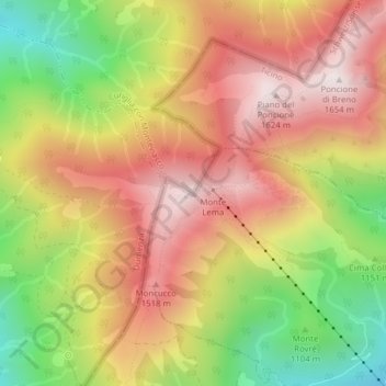 Topografische kaart Monte Lema, hoogte, reliëf