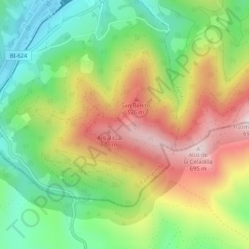 Topografische kaart El Rebollar de Cano, hoogte, reliëf