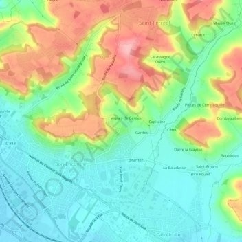 Topografische kaart Gamet, hoogte, reliëf