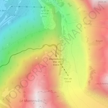 Topografische kaart Montenvers, hoogte, reliëf
