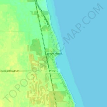 Topografische kaart Sandy Hook, hoogte, reliëf