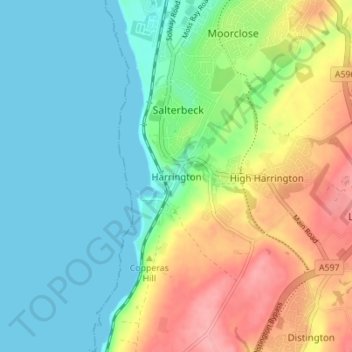Topografische kaart Harrington, hoogte, reliëf