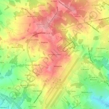 Topografische kaart Les Fonts Saladas, hoogte, reliëf