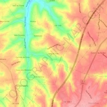 Topografische kaart Vale do Feto, hoogte, reliëf