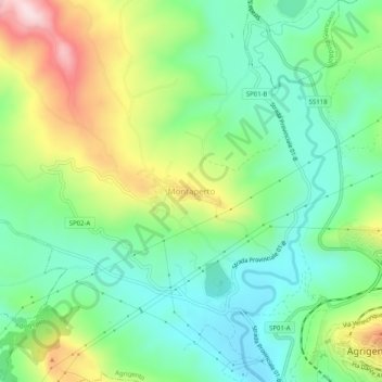 Topografische kaart Montaperto, hoogte, reliëf