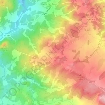 Topografische kaart Ruvina, hoogte, reliëf