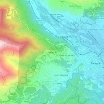 Topografische kaart Giaudrone, hoogte, reliëf