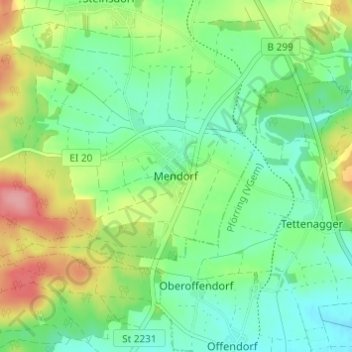 Topografische kaart Mendorf, hoogte, reliëf