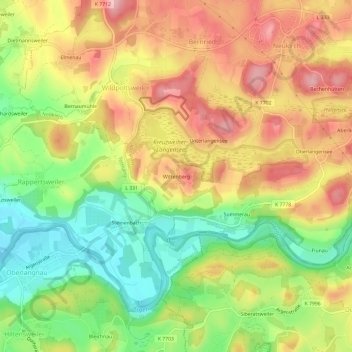 Topografische kaart Wittenberg, hoogte, reliëf