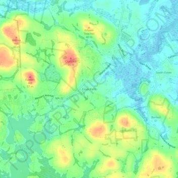 Topografische kaart Essex Falls, hoogte, reliëf