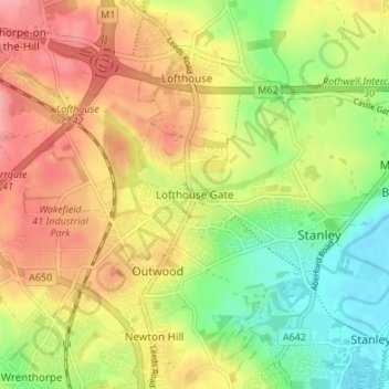 Topografische kaart Lofthouse Gate, hoogte, reliëf