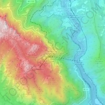 Topografische kaart Monestir de Montserrat, hoogte, reliëf