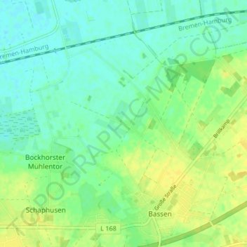 Topografische kaart Bornmoor, hoogte, reliëf