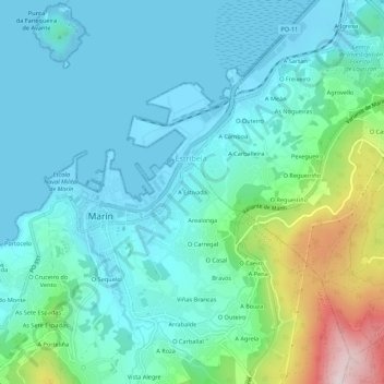 Topografische kaart A Estivada, hoogte, reliëf