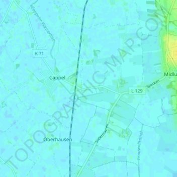 Topografische kaart Midlum-Großenbüttel, hoogte, reliëf
