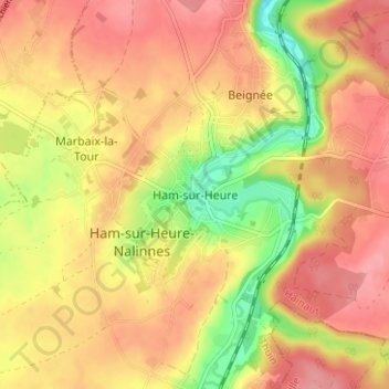 Topografische kaart Ham-sur-Heure, hoogte, reliëf
