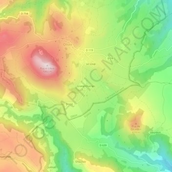 Topografische kaart Grand Champs, hoogte, reliëf
