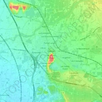 Topografische kaart Orange, hoogte, reliëf