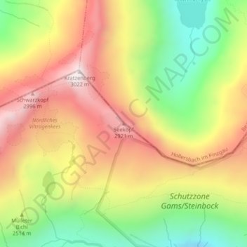 Topografische kaart Seekopf, hoogte, reliëf
