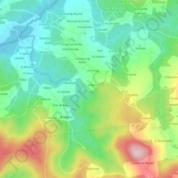 Topografische kaart O Monte, hoogte, reliëf