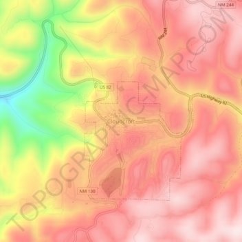 Topografische kaart Cloudcroft, hoogte, reliëf