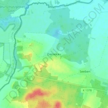 Topografische kaart Darsekau, hoogte, reliëf