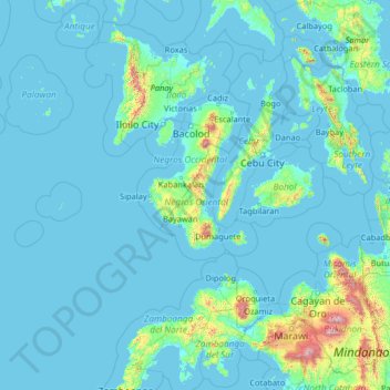 Topografische kaart Negros Oriental, hoogte, reliëf