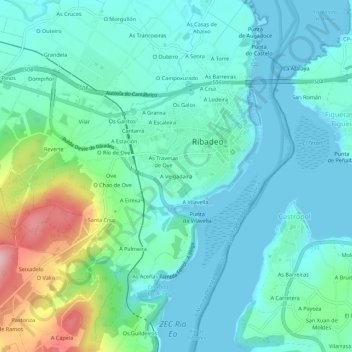 Topografische kaart A Veigadaira, hoogte, reliëf