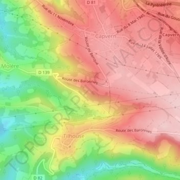 Topografische kaart Estampe, hoogte, reliëf
